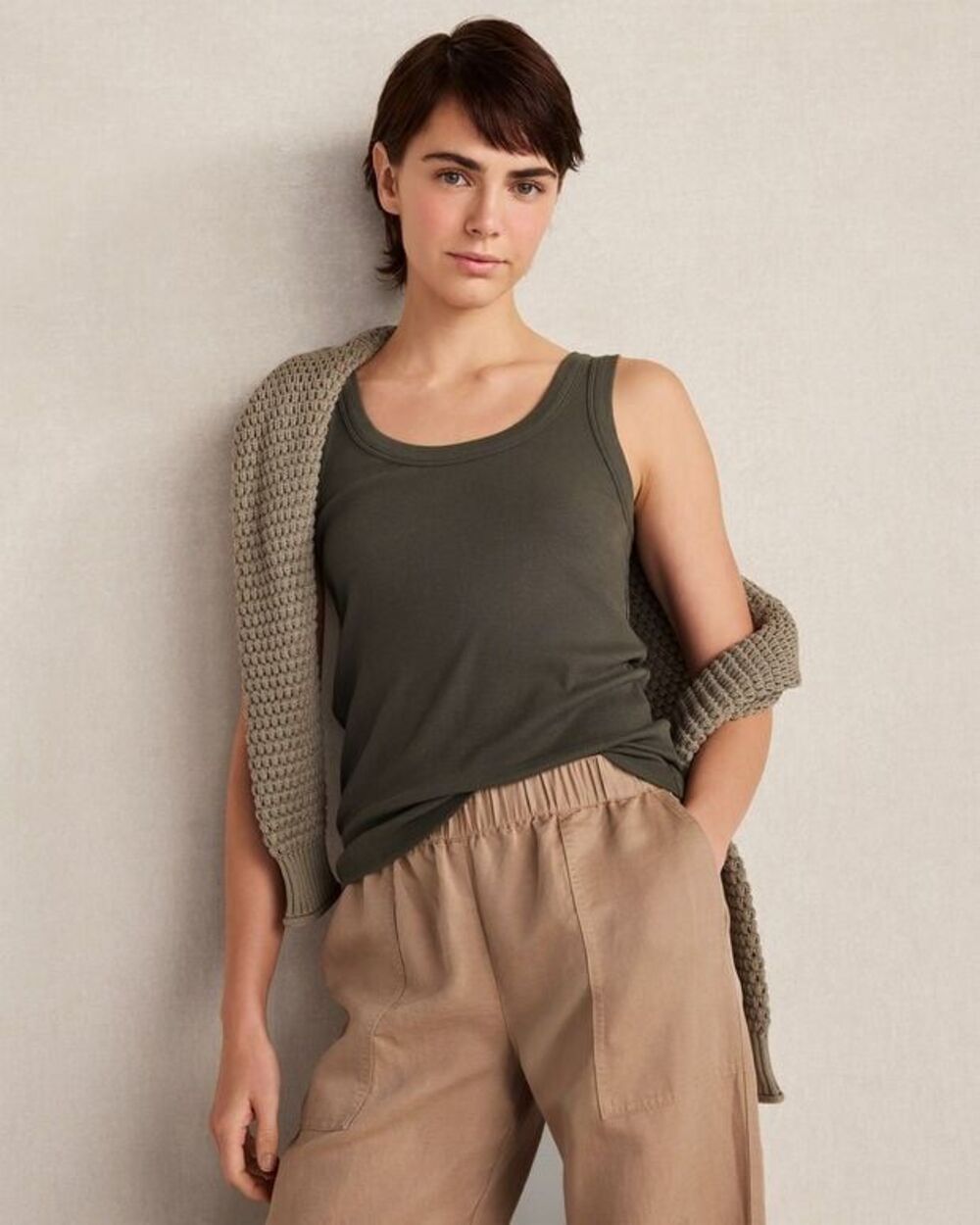 Haven Well Within Olive Green Organic Cotton Ribbed Tank Sleeveless XXL NEW